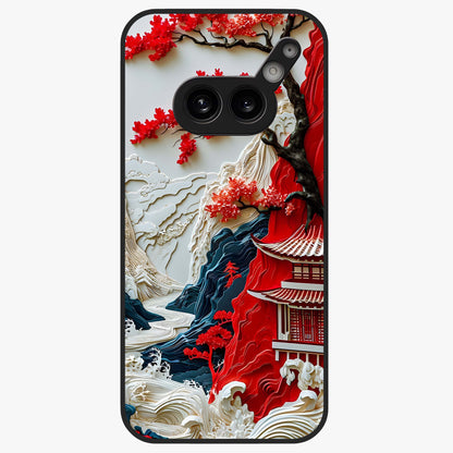 Whispers Of Sakura Waves Glass Case showing flat back view with cherry blossom wave artwork and glossy glass finish.