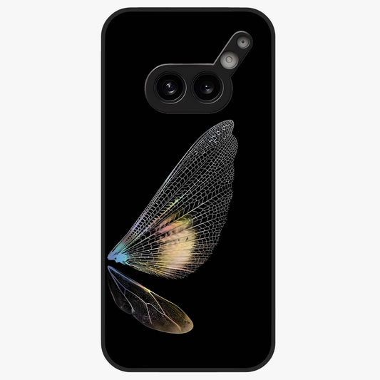 Whispers Of Wings Glass Case showing flat back view with graceful wing inspired artwork and glossy glass finish.