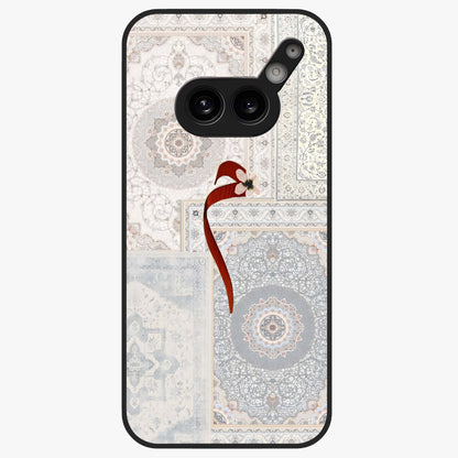White Aesthetic Bow Glass Case showing flat back view with minimal bow artwork and glossy glass finish.