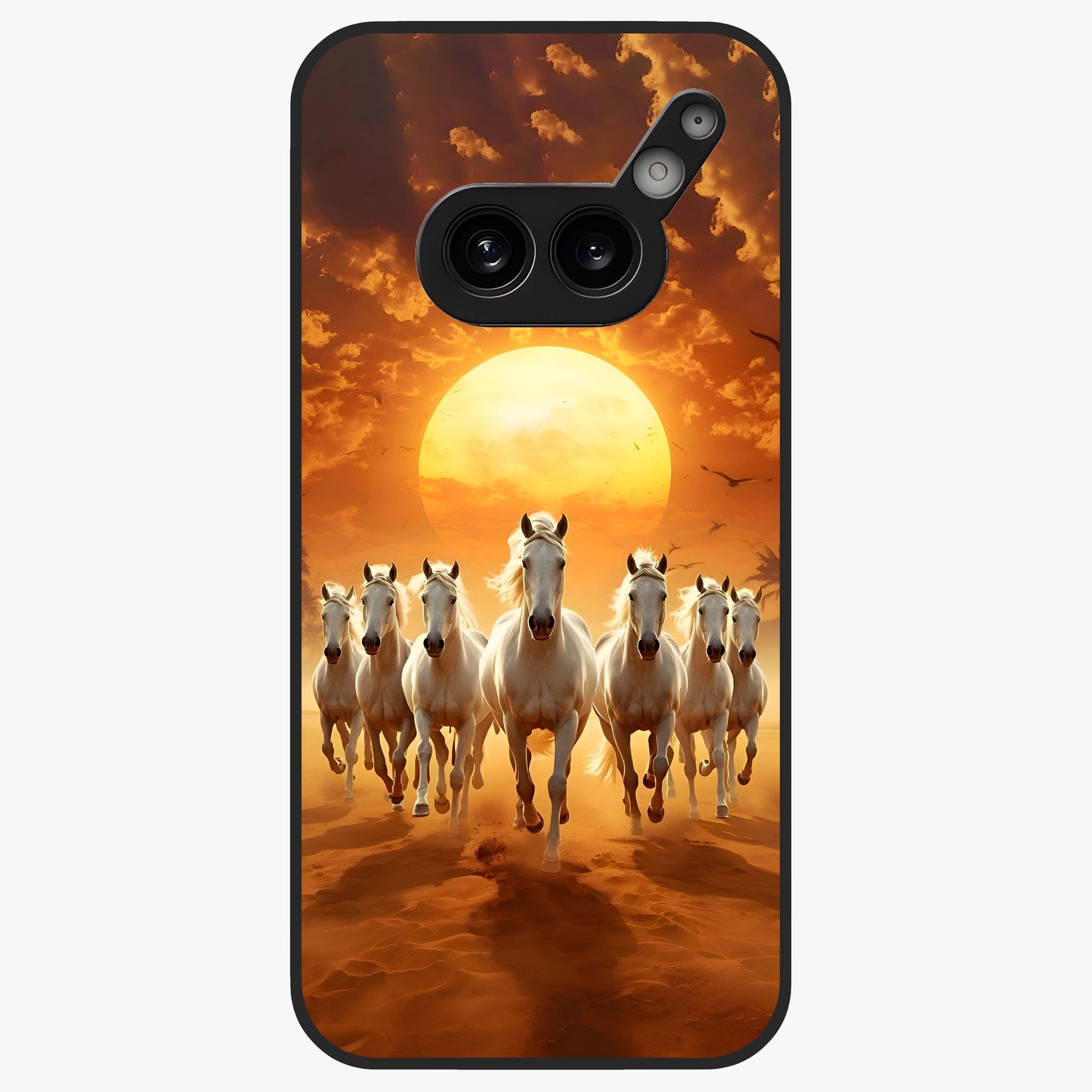 Wild Sunset Majesty Glass Case showing flat back view with majestic sunset landscape artwork and glossy glass finish.