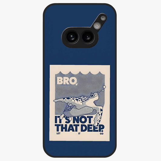 Worry Less Swim Glass Case showing flat back view with playful motivational artwork and glossy glass finish.