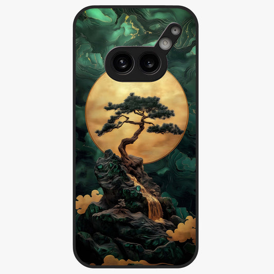 Zen Moon Rise Glass Case showing flat back view with calm moonrise artwork and glossy glass finish.