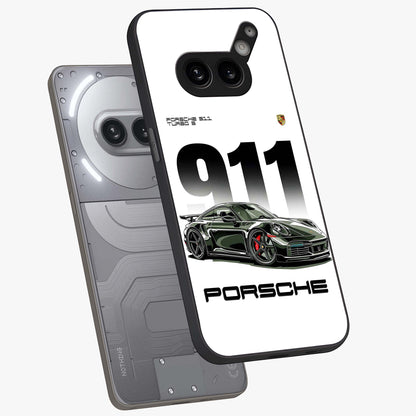 911 Turbo Dominance Glass Case displayed in premium angled mockup highlighting sporty car illustration and sleek glass surface.