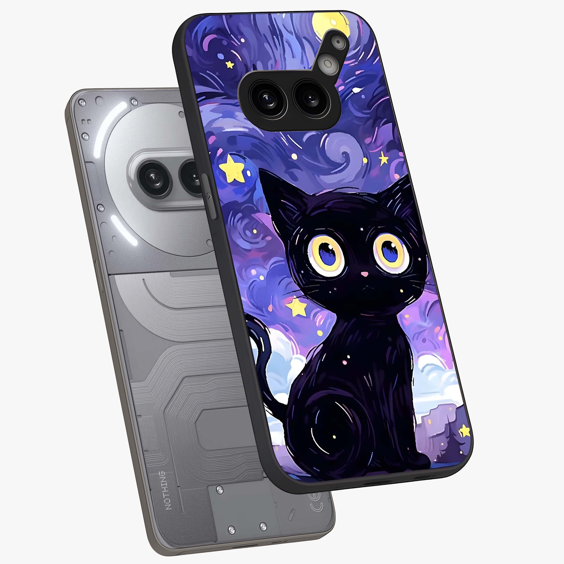 Abstract Cat Art Glass Case displayed in angled mockup highlighting modern abstract cat artwork and sleek glass surface.