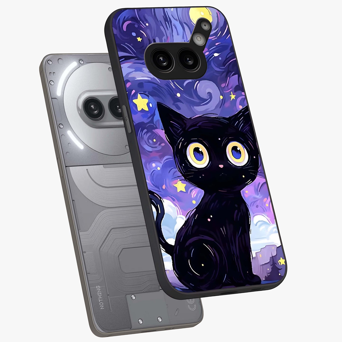 Abstract Cat Art Glass Case displayed in angled mockup highlighting modern abstract cat artwork and sleek glass surface.