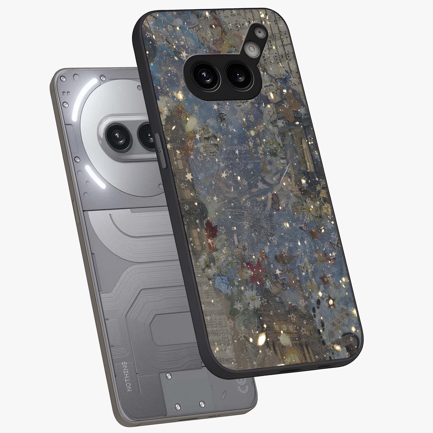 Aesthetic Astrolophia Glass Case displayed in angled mockup highlighting artistic aesthetic elements and smooth glass surface.