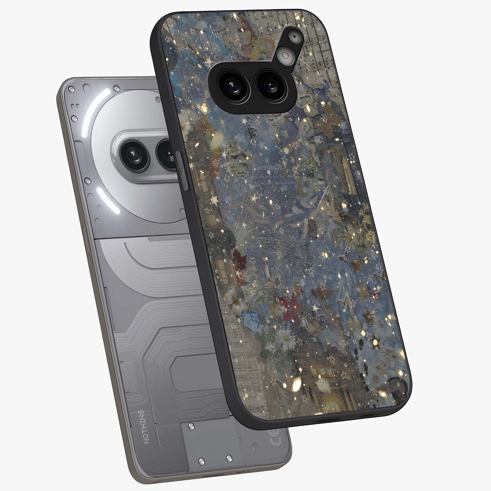 Aesthetic Astrolophia Glass Case displayed in angled mockup highlighting artistic aesthetic elements and smooth glass surface.