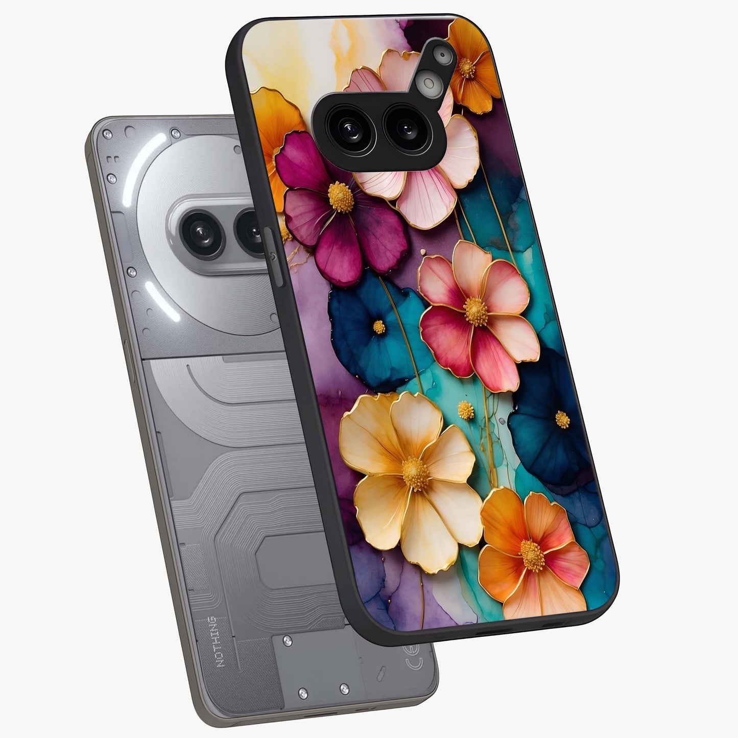 Artlyn Grace Flower Pattern Glass Case displayed in angled mockup highlighting delicate flower pattern design and smooth glass surface.