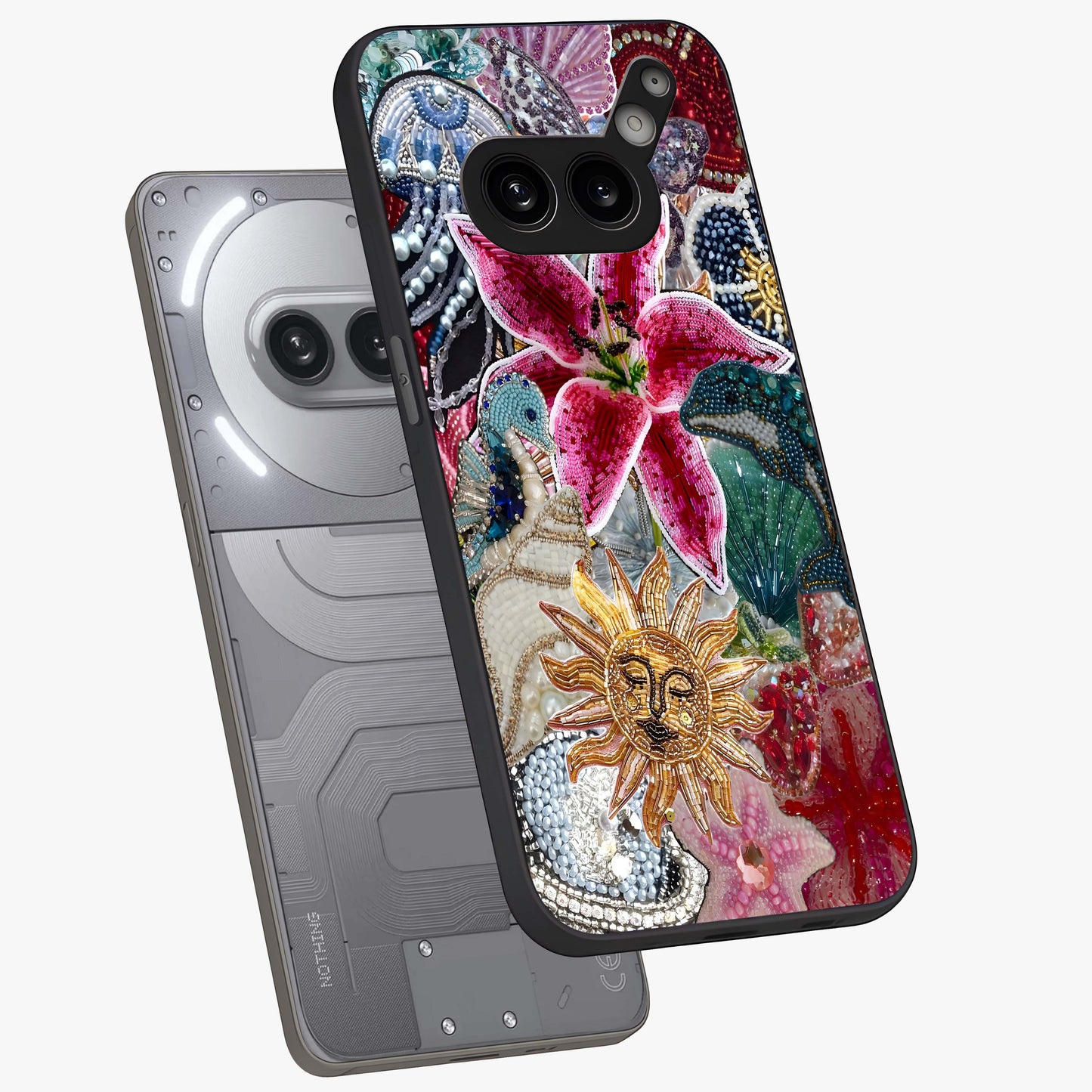 Beaded Garden Fantasy Glass Case displayed in angled mockup highlighting fantasy inspired floral bead pattern.