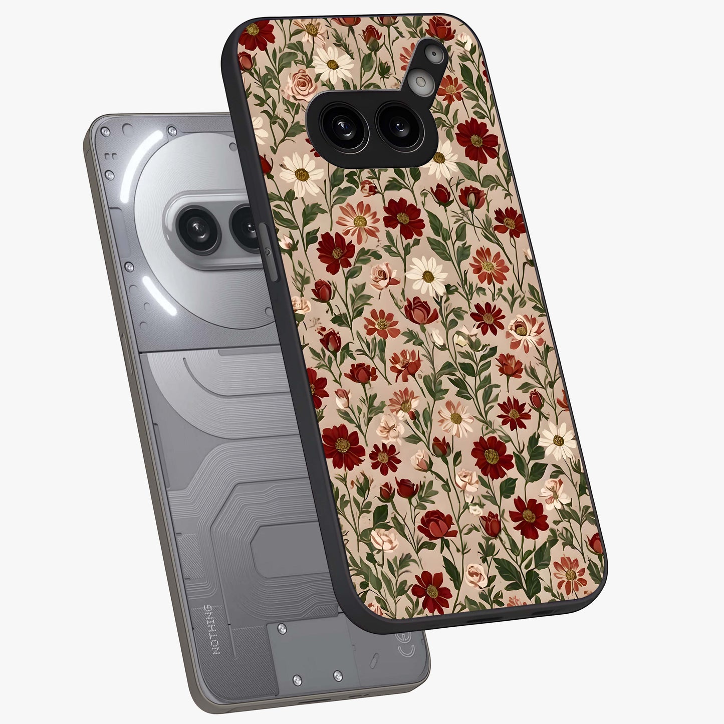 Biege Flower With Leaf Glass Case displayed in angled mockup highlighting minimal floral leaf design and elegant aesthetic.