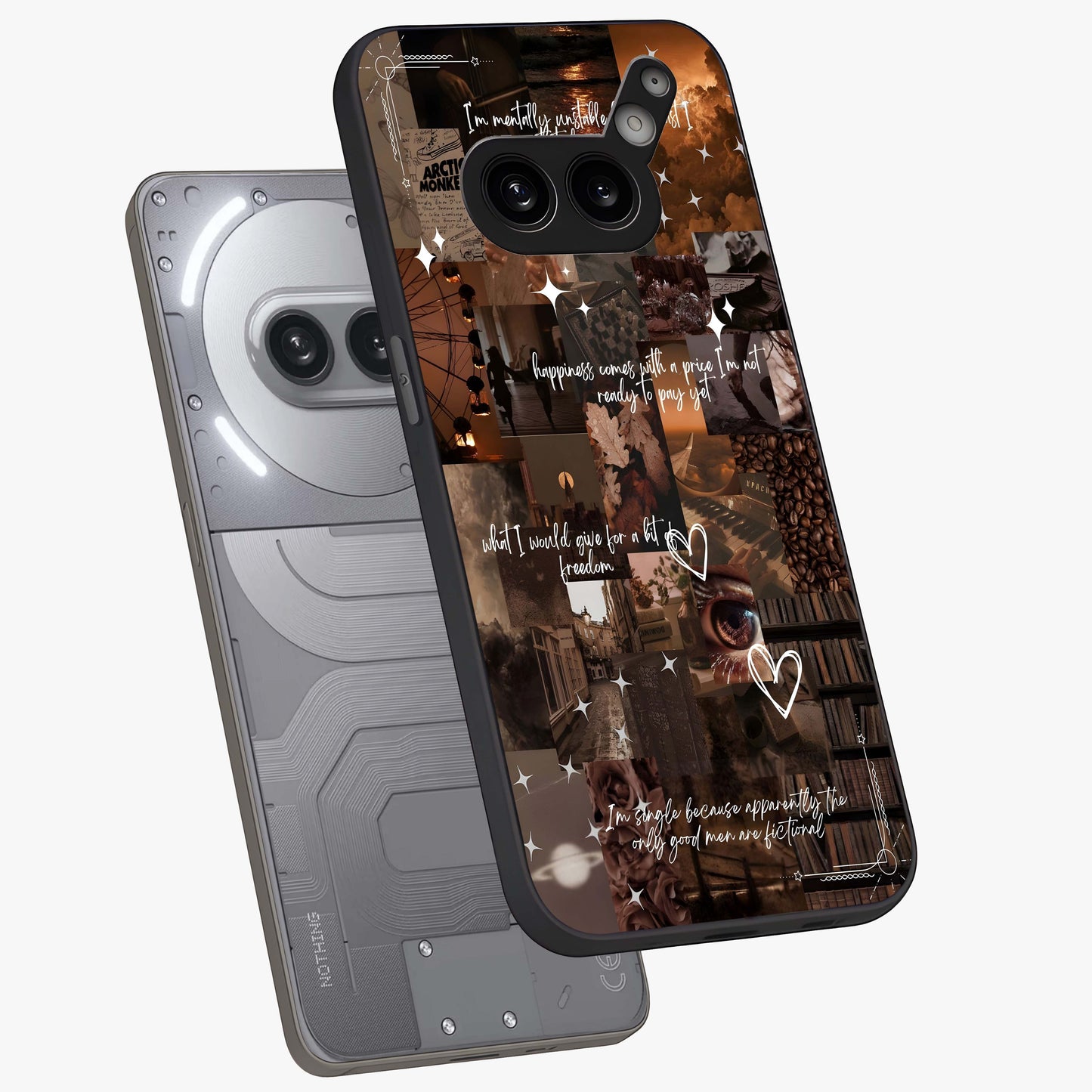 Bittersweet Aesthetic Chaos Glass Case displayed in angled mockup highlighting expressive abstract artwork and edgy aesthetic theme.