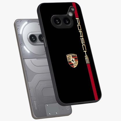 Black Minimal Porsche Glass Case displayed in angled mockup highlighting modern minimal car illustration and clean aesthetic design.
