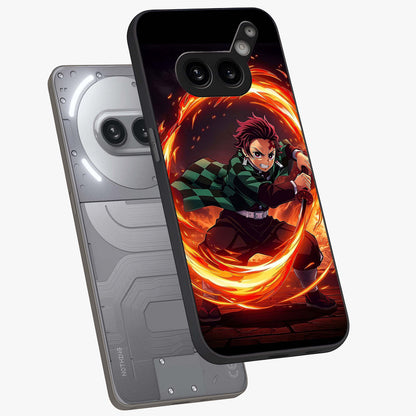 Blazing Sword Resolve Glass Case displayed in angled mockup highlighting powerful sword illustration and bold fantasy theme.