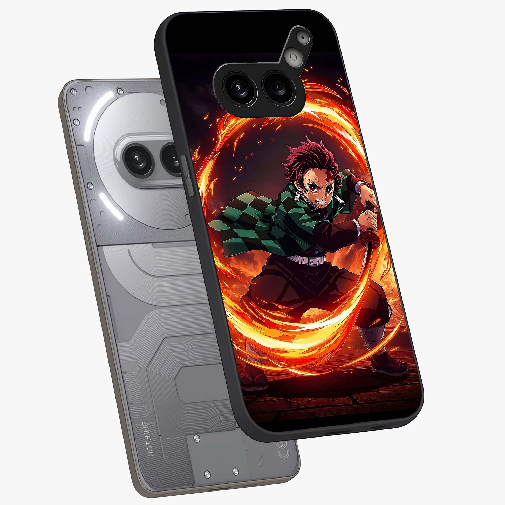 Blazing Sword Resolve Glass Case displayed in angled mockup highlighting powerful sword illustration and bold fantasy theme.