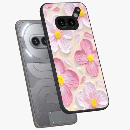 Blush Bloom Texture Glass Case displayed in angled mockup highlighting subtle bloom pattern with aesthetic pastel design.