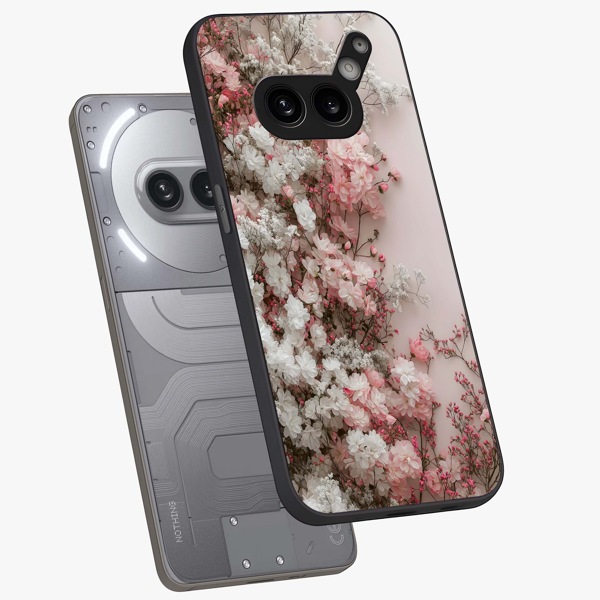 Blush Blossom Cloud Glass Case displayed in angled mockup highlighting soft cloud and blossom design with pastel aesthetic.