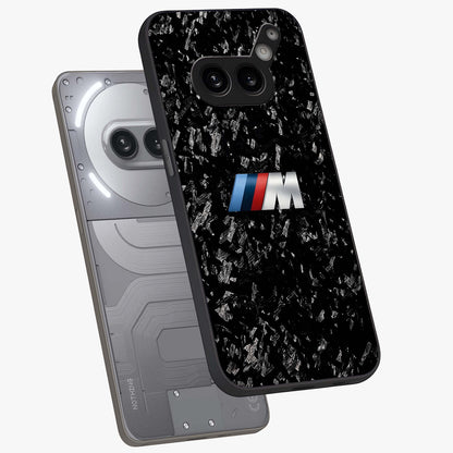 Carbon Speed Mark Glass Case displayed in angled mockup highlighting racing inspired carbon design and sleek aesthetic style.