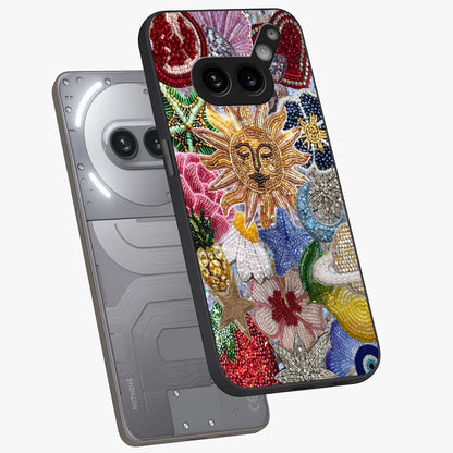 Celestial Floral and Playful Glass Case displayed in angled mockup highlighting playful floral design with dreamy celestial elements.