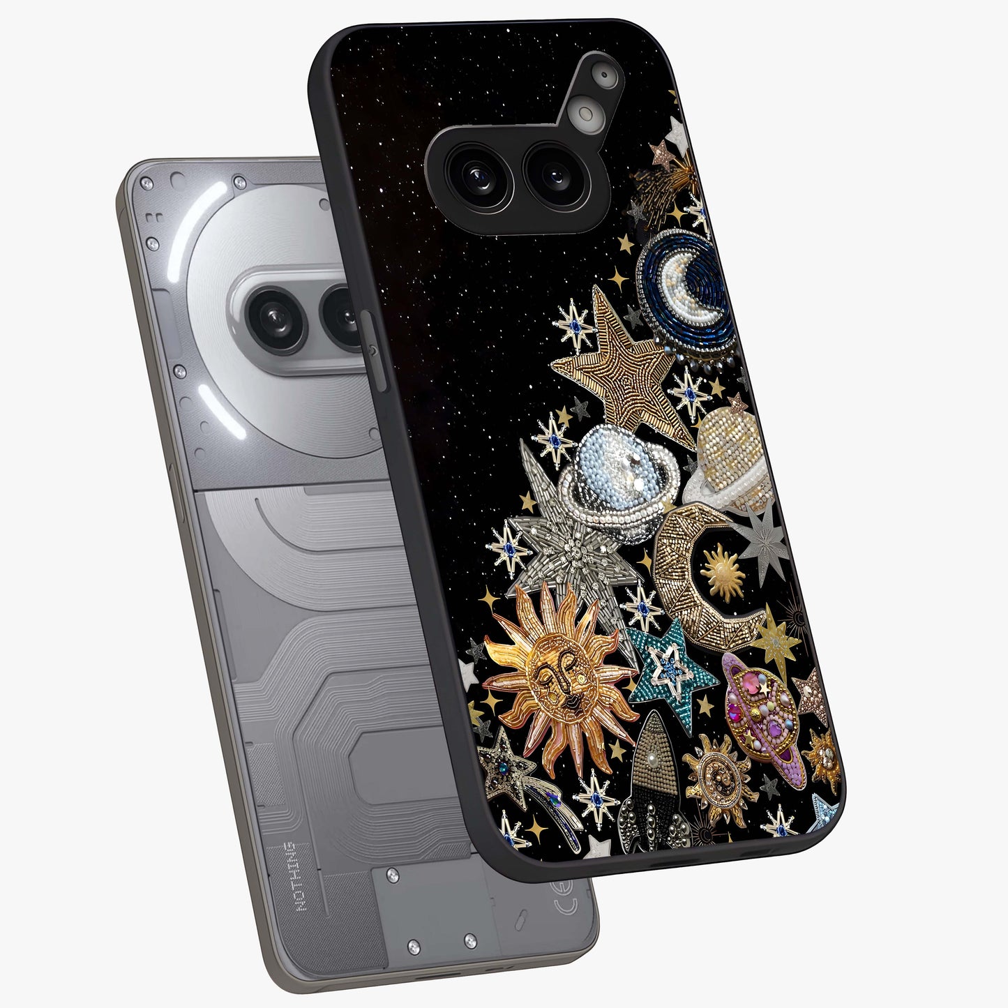 Cosmic Sparkle Dreams Glass Case displayed in angled mockup highlighting dreamy star sparkle design with celestial aesthetic.