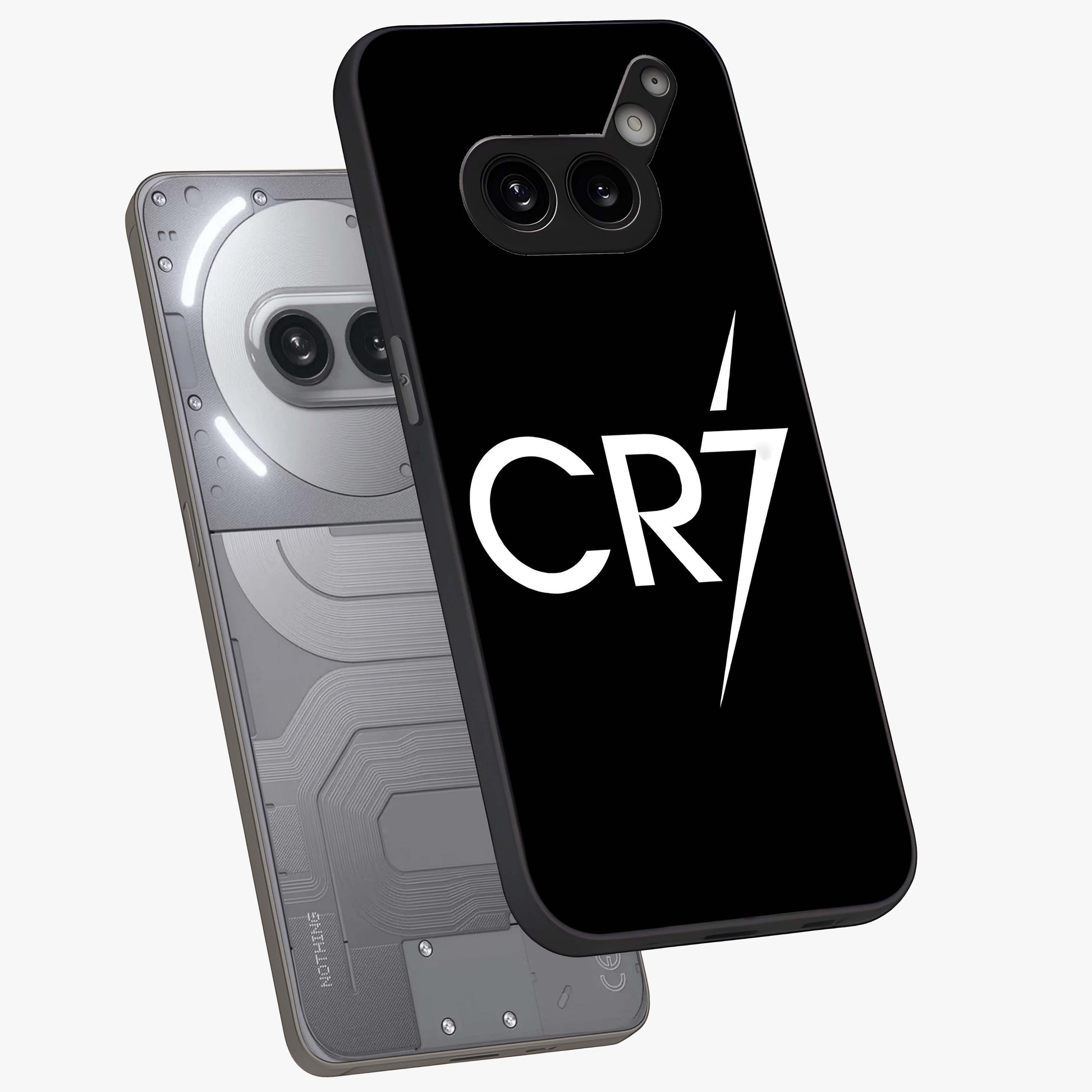 Cr7 Elite Strike Glass Case displayed in angled mockup highlighting powerful sports graphic with bold athletic theme.
