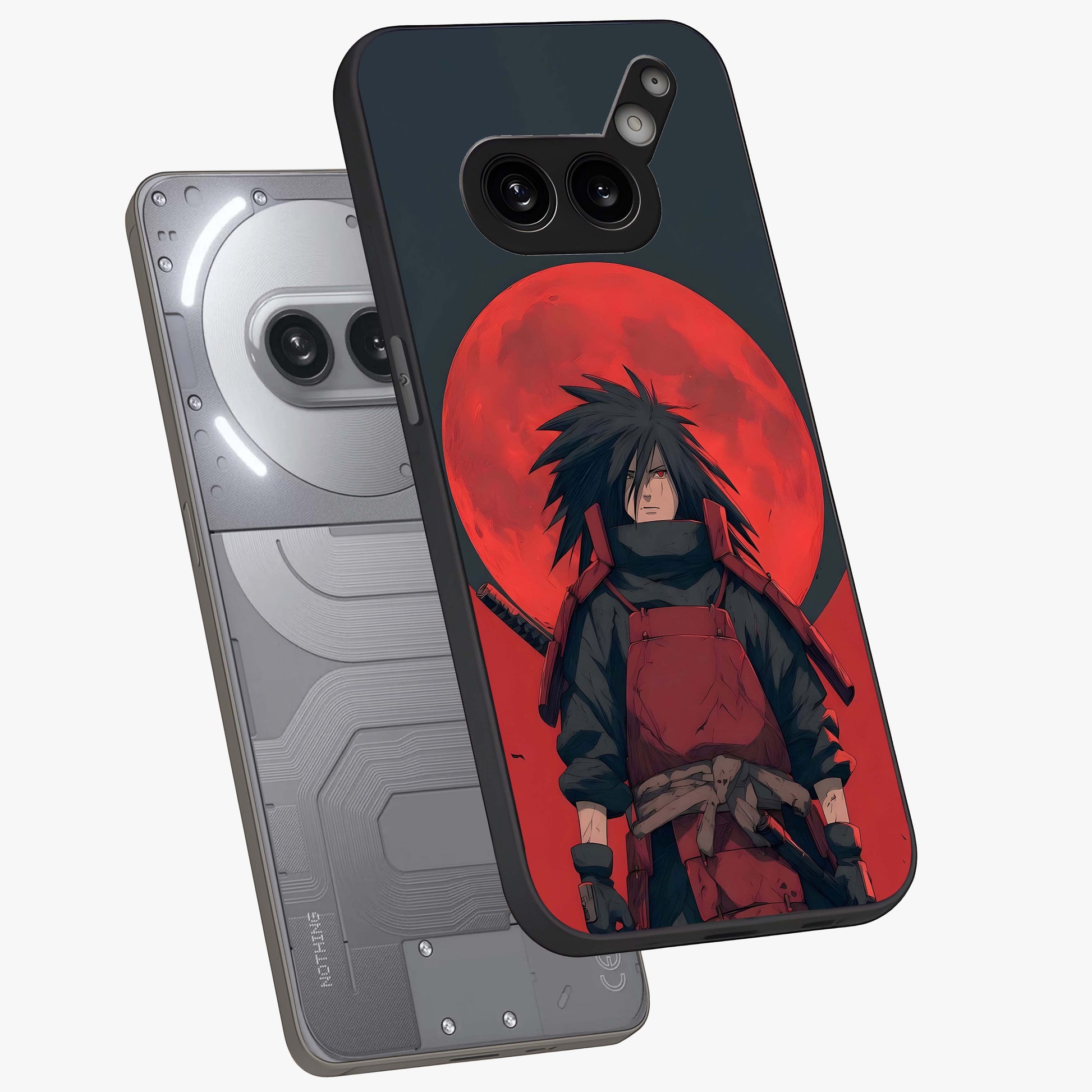 Crimson Moon Warlord Glass Case displayed in angled mockup highlighting dramatic crimson moon design with fantasy aesthetic.