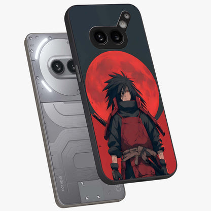 Crimson Moon Warlord Glass Case displayed in angled mockup highlighting dramatic crimson moon design with fantasy aesthetic.