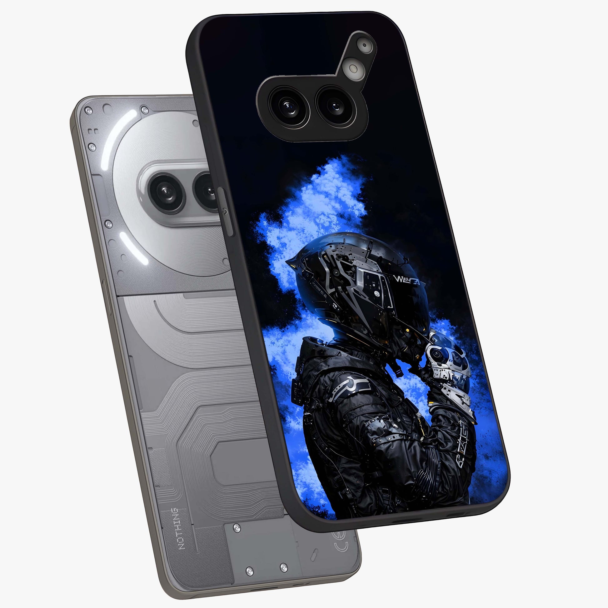 Cyber Sentinel Protocol Glass Case displayed in angled mockup highlighting digital cyber design with sci-fi aesthetic style.