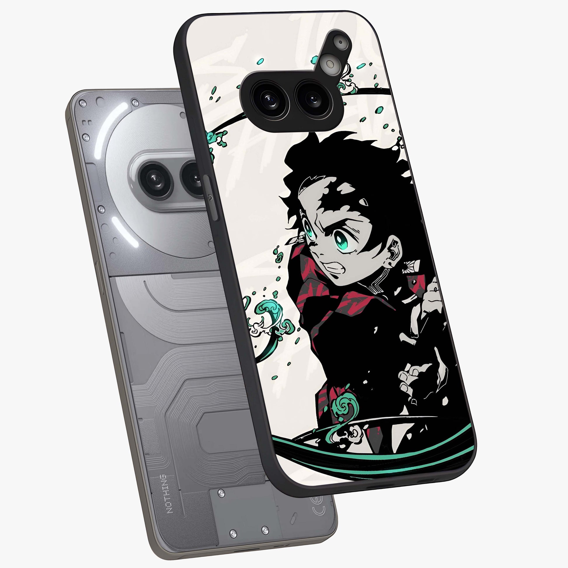 Demon Slayer Glass Case displayed in angled mockup highlighting dramatic anime character design with action aesthetic.