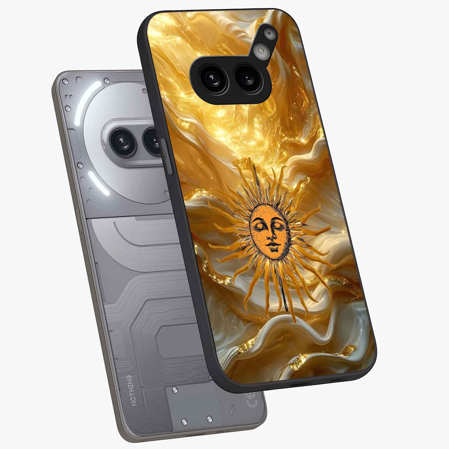 Eternal Golden Glow Glass Case displayed in angled mockup highlighting glowing golden aesthetic design with elegant style.