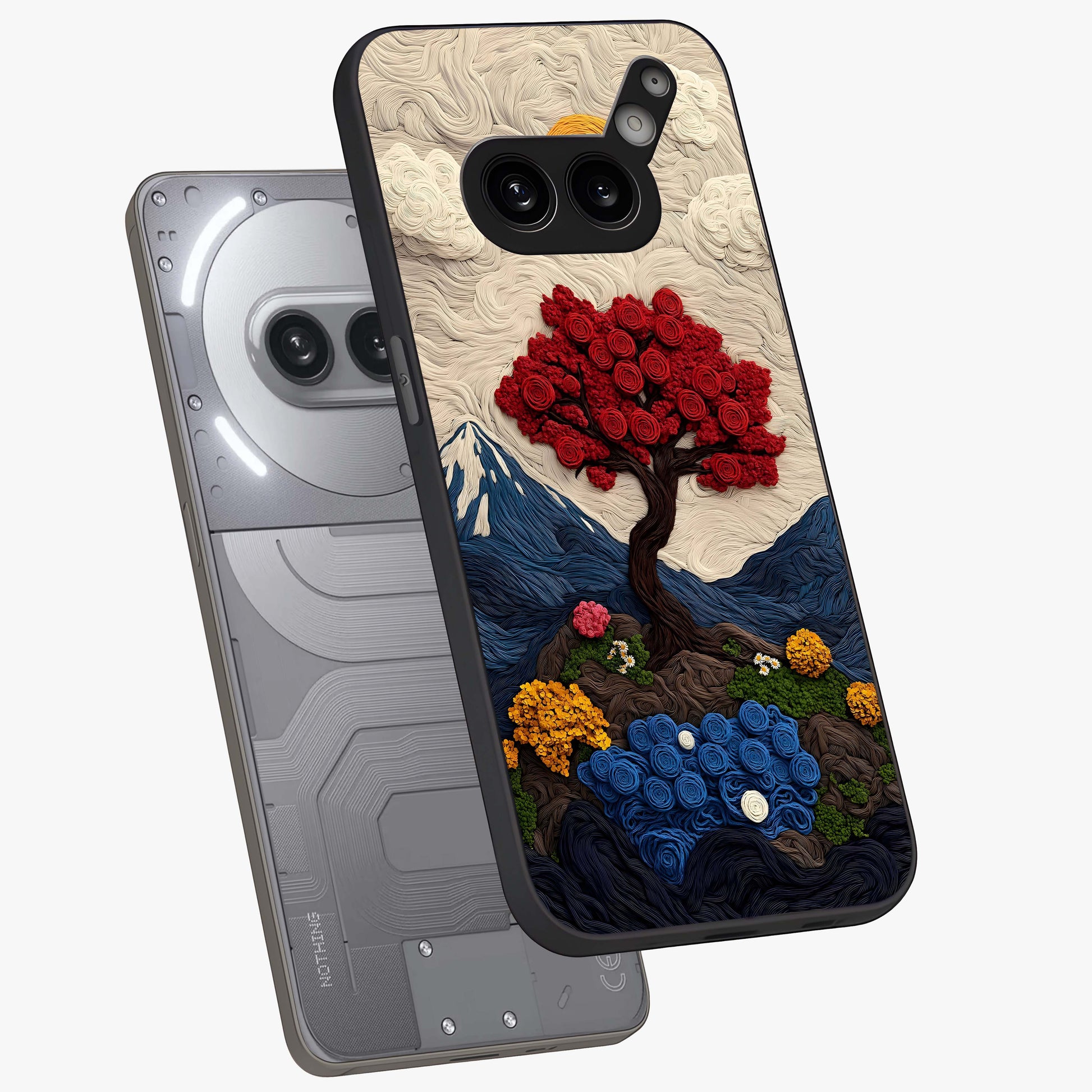 Eternal Nature Tapestry Glass Case displayed in angled mockup highlighting detailed botanical pattern with artistic aesthetic.