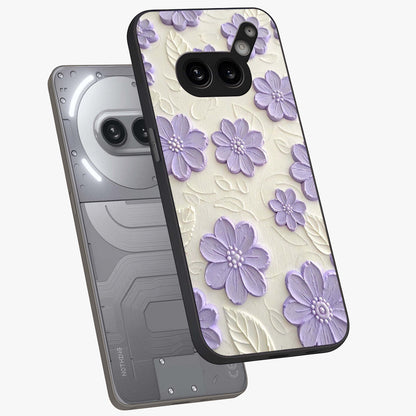Floral Wall Art With Purple Flowers Glass Case displayed in angled mockup highlighting vibrant purple floral illustration with artistic aesthetic.