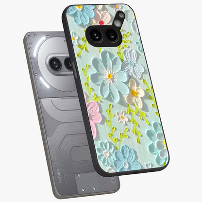 Frosted Petal Garden Glass Case displayed in angled mockup highlighting delicate flower petal design with calm garden aesthetic.
