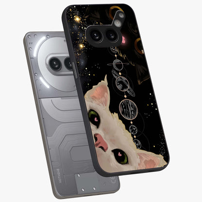 Galactic Cat Glass Case displayed in angled mockup highlighting celestial feline illustration with galaxy aesthetic style.