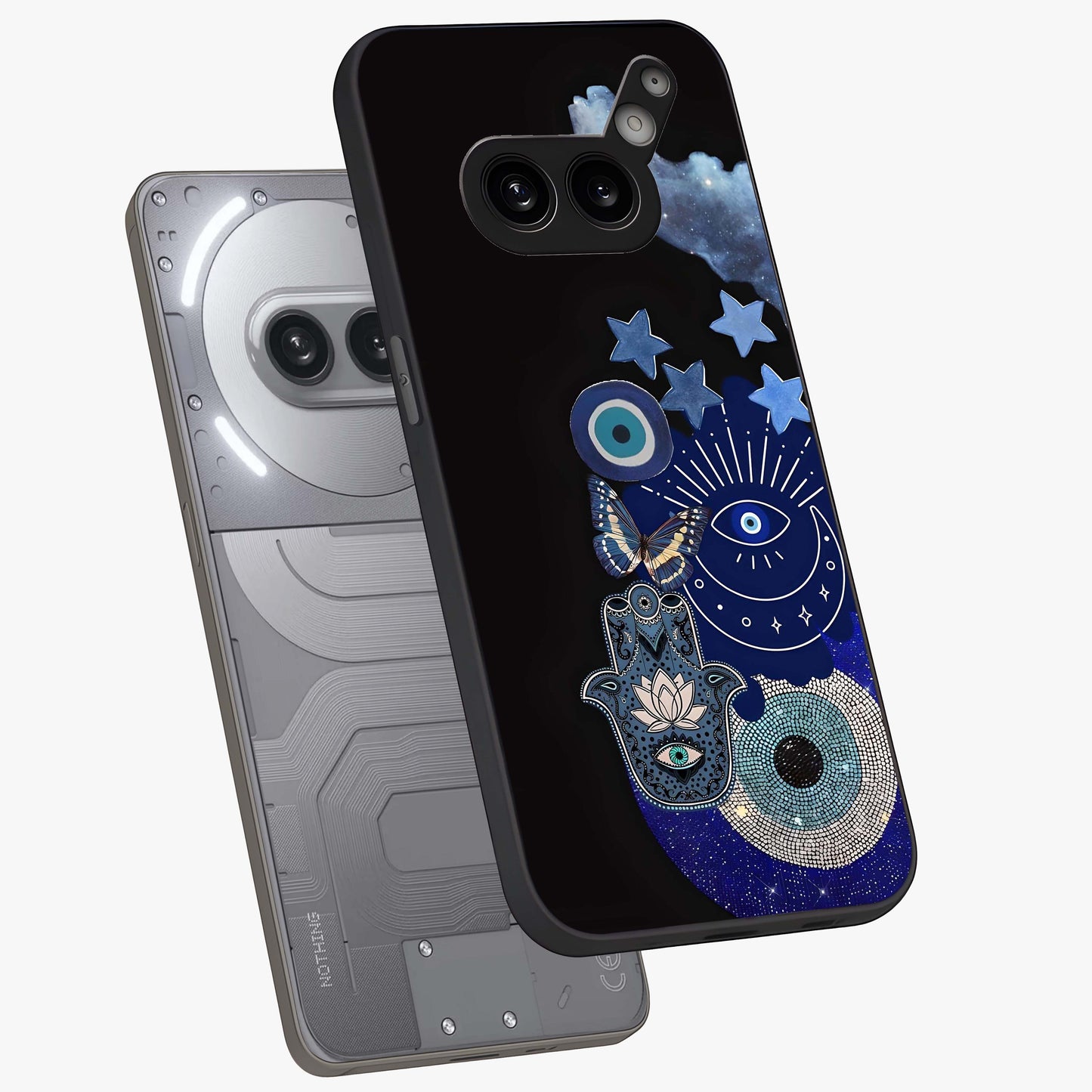 Galactic Charm Cluster Glass Case displayed in angled mockup highlighting luminous galaxy inspired design with dreamy aesthetic.