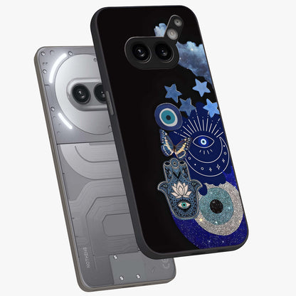Galactic Charm Cluster Glass Case displayed in angled mockup highlighting luminous galaxy inspired design with dreamy aesthetic.