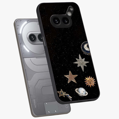 Galactic Charm Glow Glass Case displayed in angled mockup highlighting luminous galaxy inspired design with dreamy aesthetic.