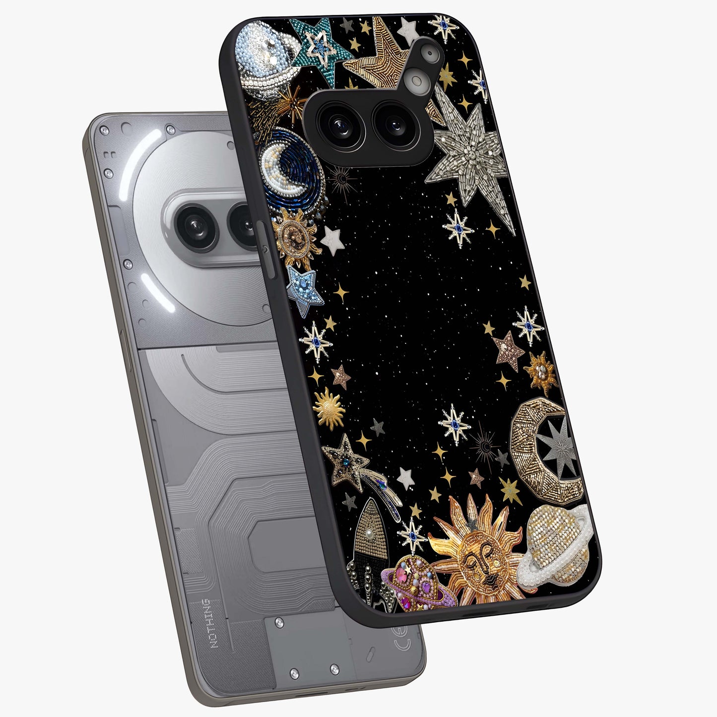 Galactic Jewel Stars Glass Case displayed in angled mockup highlighting shining celestial star design with cosmic aesthetic style.