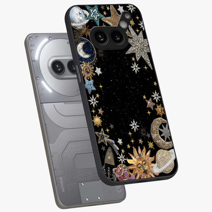 Galactic Jewel Stars Glass Case displayed in angled mockup highlighting shining celestial star design with cosmic aesthetic style.