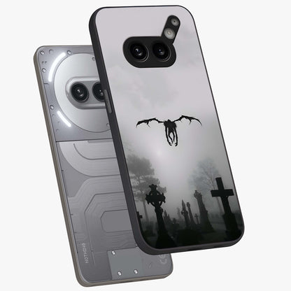 Graveyard Shadow Descent Glass Case displayed in angled mockup highlighting eerie shadow illustration with gothic aesthetic.