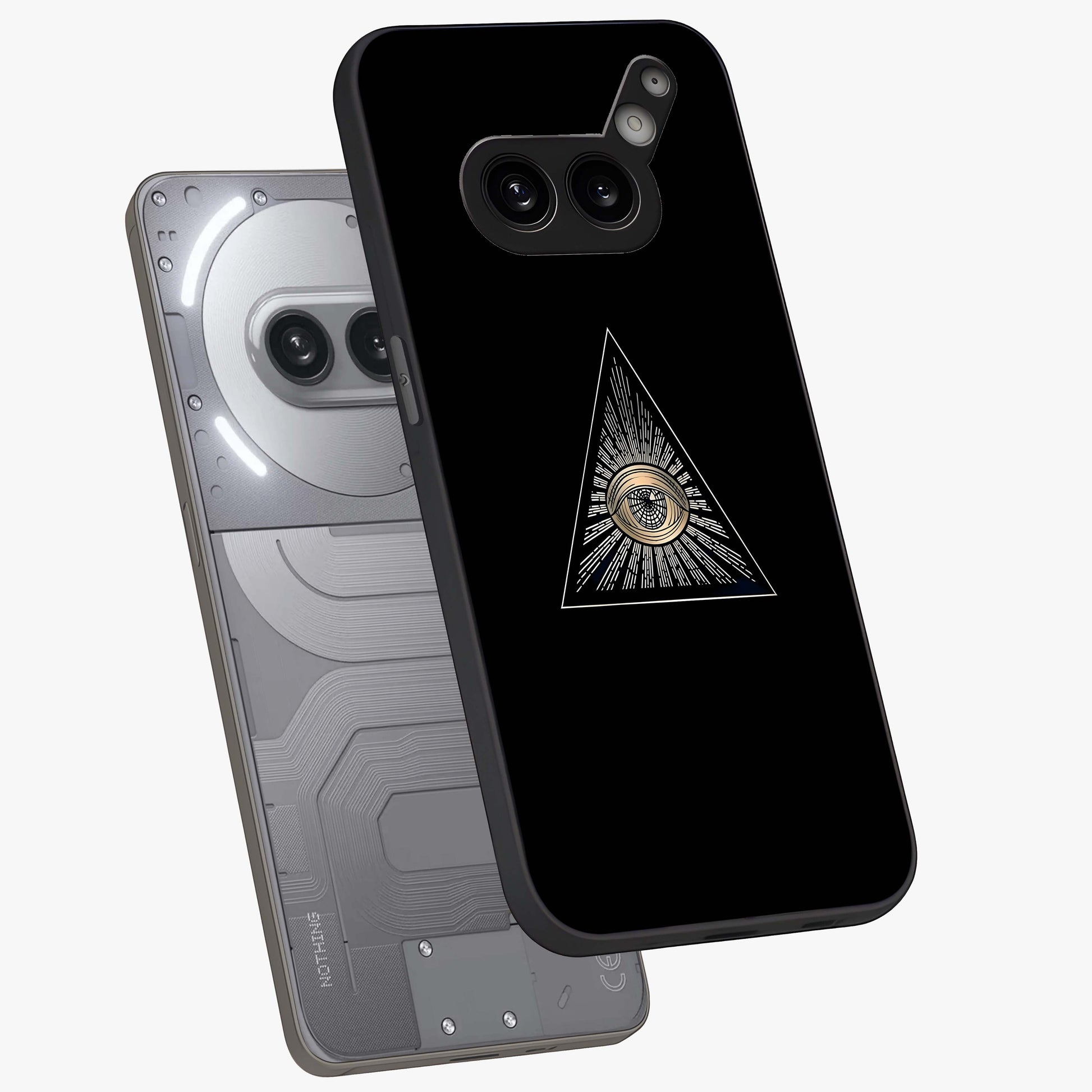 Illuminati Evil Glass Case displayed in angled mockup highlighting dark occult inspired design with bold aesthetic style.