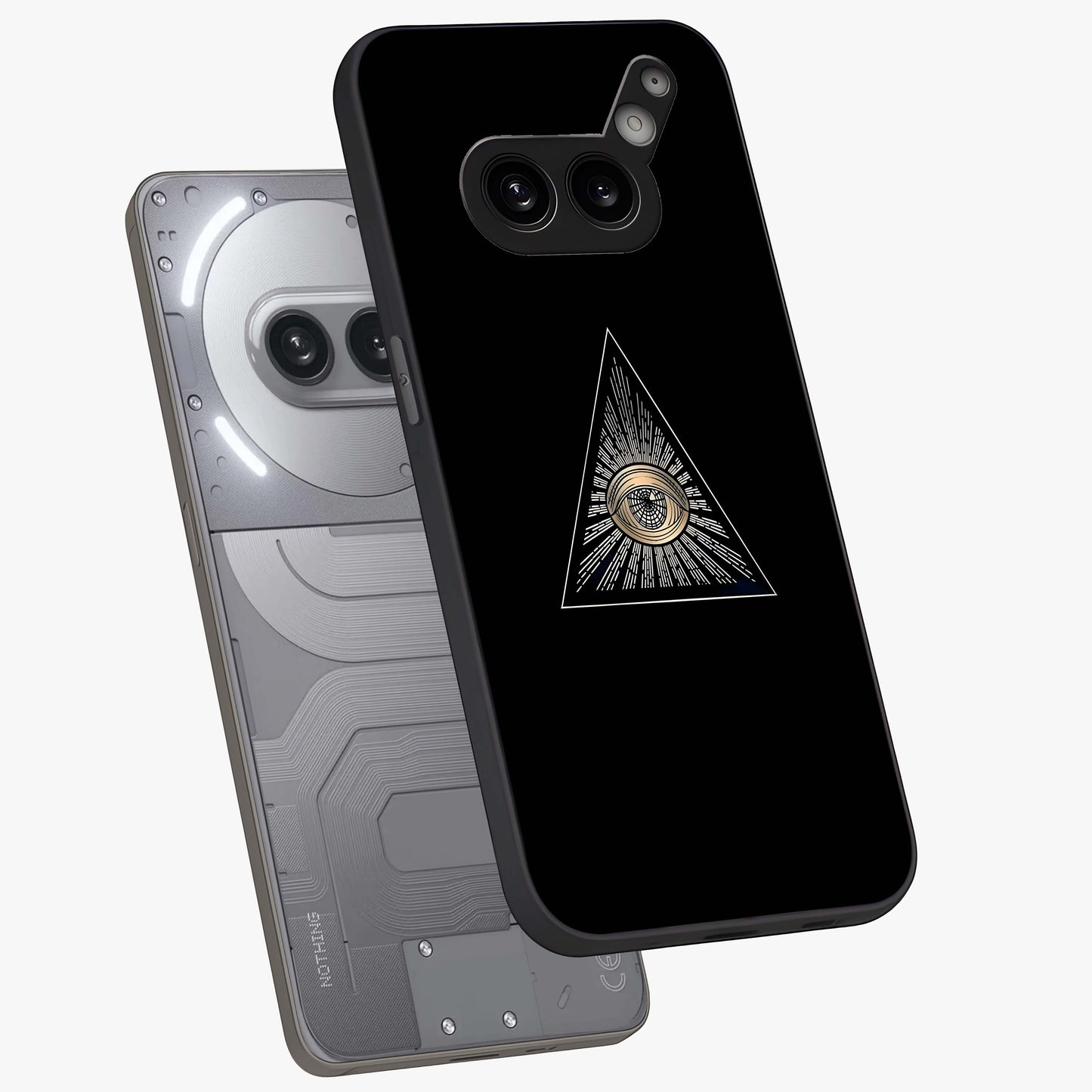 Illuminati Evil Glass Case displayed in angled mockup highlighting dark occult inspired design with bold aesthetic style.