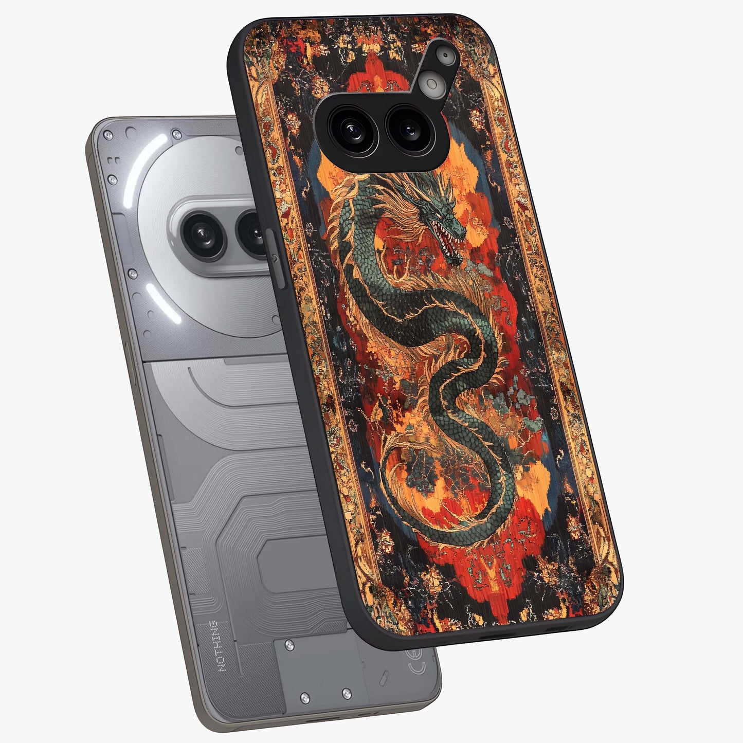 Inferno Dragon Soul Glass Case displayed in angled mockup highlighting powerful dragon illustration with inferno aesthetic.
