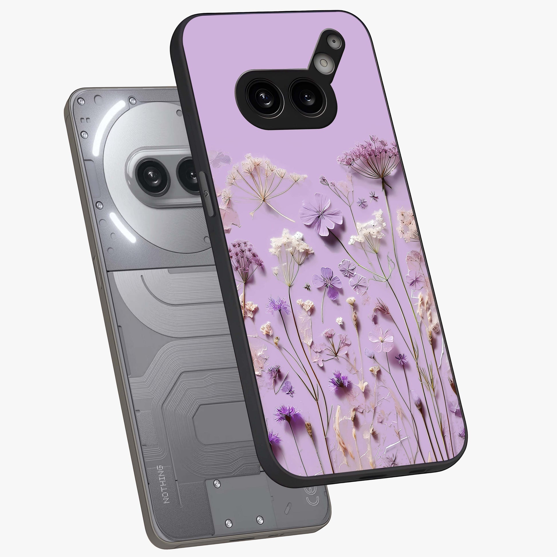 Lavender Blossom Dream Glass Case displayed in angled mockup highlighting dreamy lavender flower design with calming aesthetic style.