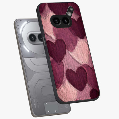 Layered Paper Hearts Glass Case displayed in angled mockup highlighting creative paper craft heart design with romantic aesthetic.