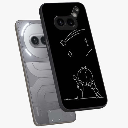 Line Art Girl With Shooting Stars Glass Case displayed in angled mockup highlighting elegant line art design with dreamy star aesthetic.