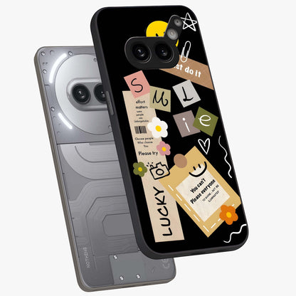 Lucky Aesthetic Collage Glass Case displayed in angled mockup highlighting stylish collage pattern with modern aesthetic vibe.