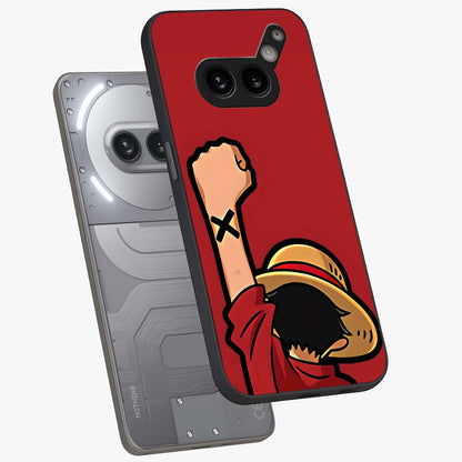 Luffy X Spirit Glass Case displayed in angled mockup highlighting powerful anime design with energetic action aesthetic.