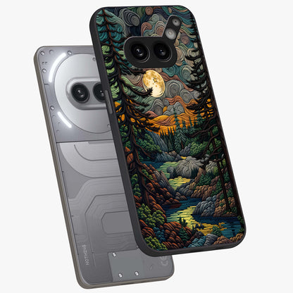 Moonlight Forest Dream Glass Case displayed in angled mockup highlighting dreamy forest design with glowing moon aesthetic.