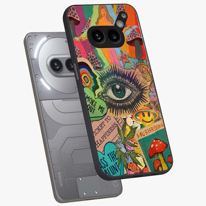 Mystic Eye Wonderland Glass Case displayed in angled mockup highlighting magical eye illustration with dreamy aesthetic.