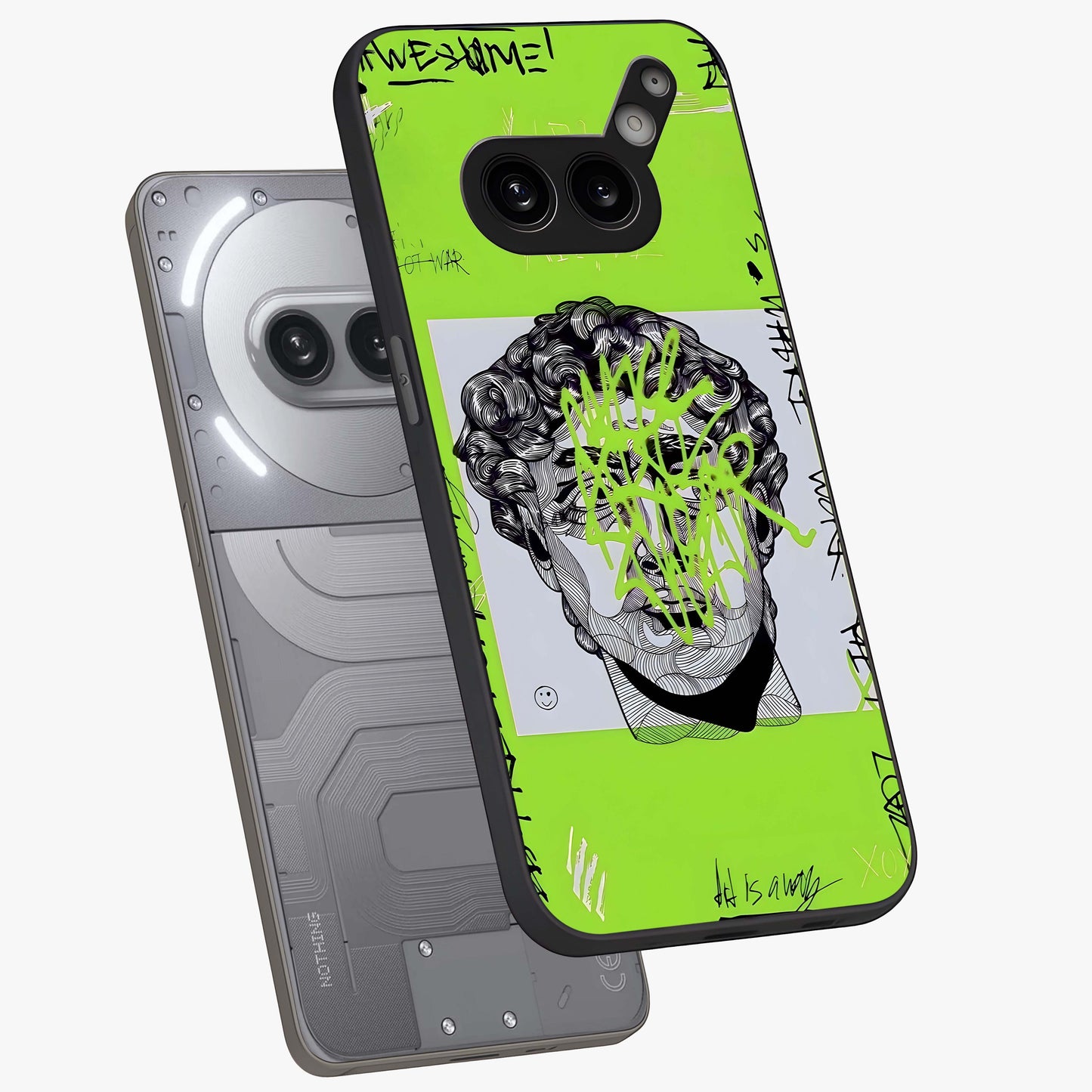 Neo Graffiti Rebellion Glass Case displayed in angled mockup highlighting urban street art design with rebellious aesthetic.